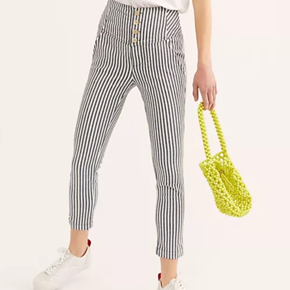 Free People Frankie High Waist Striped Pants Size 8 Fisherman NWT